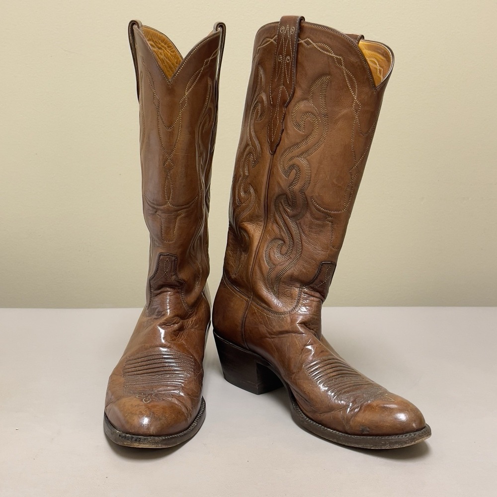 Vintage SAS Bootmaker Cowboy Boots Men 9B Brown Leather Western Rodeo Shoes‎ USA - Picture 2 of 16
